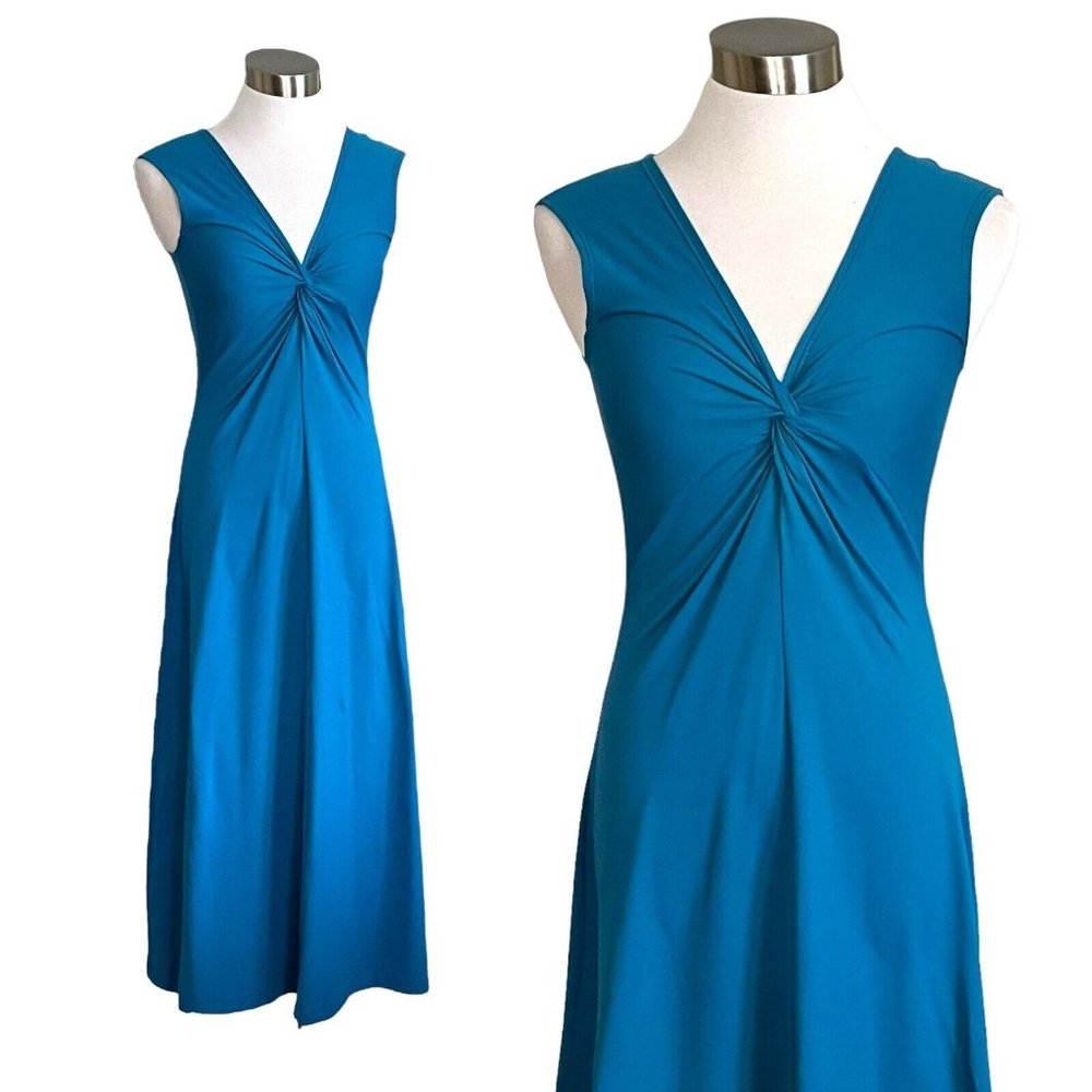 Patagonia Bandha Midi Dress Womens Sz S Ocean Blue Twist Front Sundress Travel